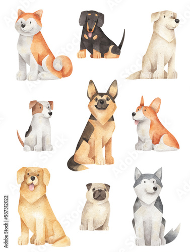 Wall Mural Watercolor cartoon dog breeds