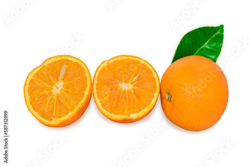 Ripe Orange fruit slices isolated on white background