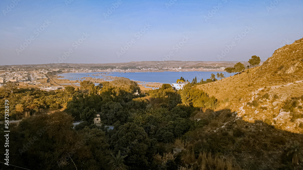 Kallar Kahar Lake, Chakwal District, Punjab, Pakistan - December, 25, 2018: Famous for salt water Lake and beautiful species of birds, its a charming place with good air.