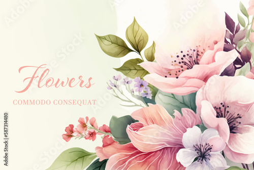 Frame decorated with flowers, tulips for women's day, March 8, mother's day, Feliz dia de la madre, vector watercolor style