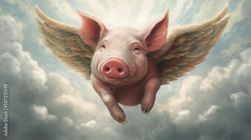 Illustration of a flying pig with wings - Generative AI