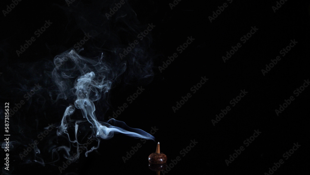 wooden incense holder, incense cone burning with intense and soft smoke on dark background, meditation and relaxation 4k wallpaper wooden incense holder, incense cone burning with intense and soft smoke on dark background, meditation and relaxation 4k wallpaper
