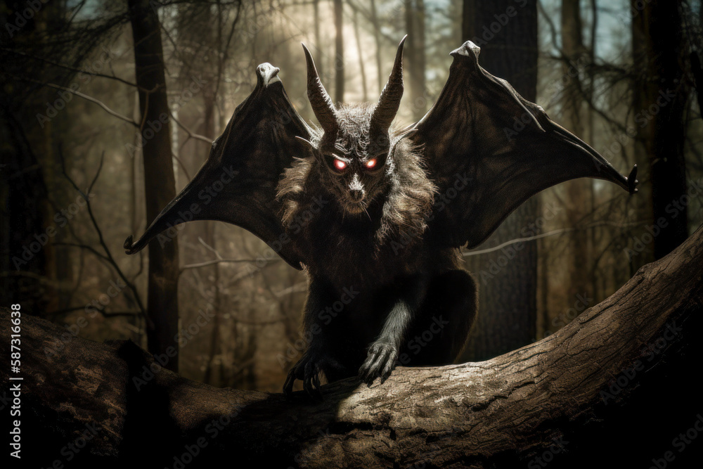 Jersey Devil creature lurking in the eerie Pine Barrens forest of New