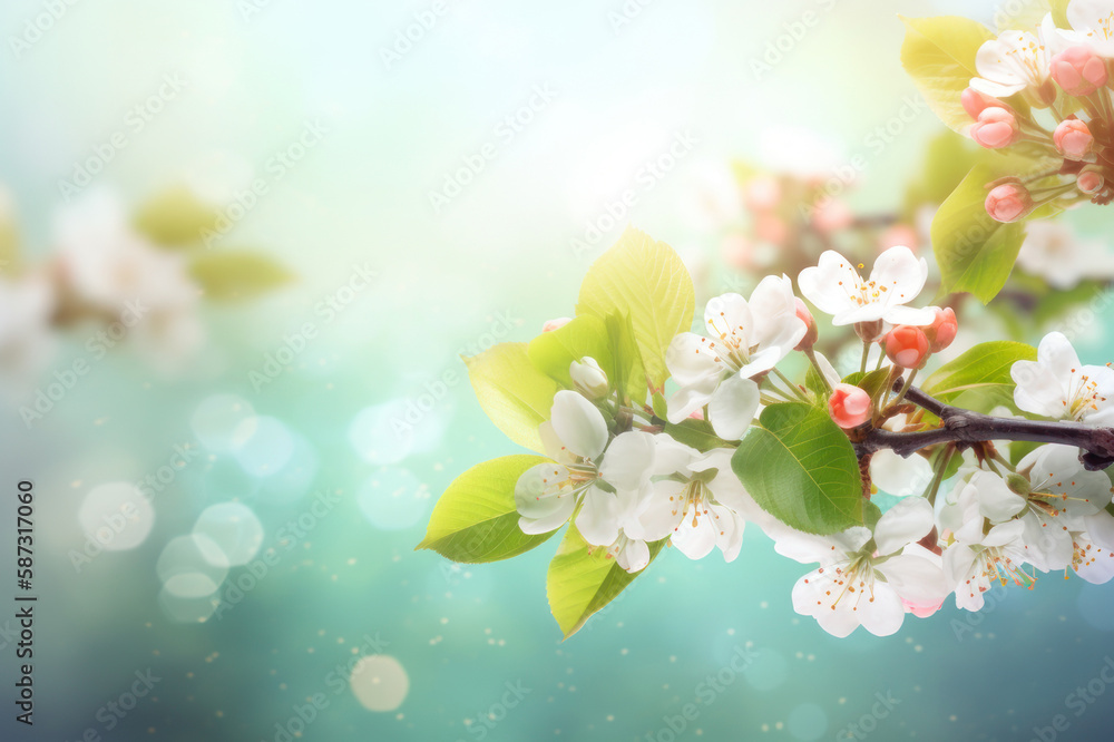 Spring background. Blooming apple tree. AI generative.