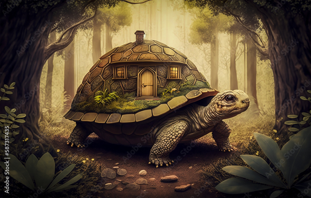 Tortoise With a Home On It's Back. Generative AI. An illustration of a ...