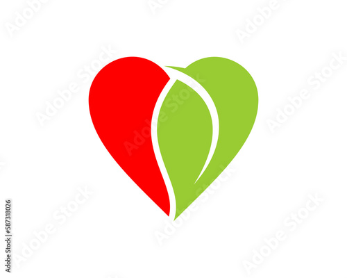 Love and green leaf vector logo