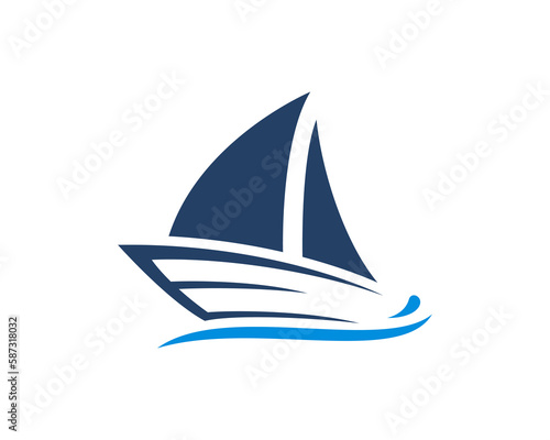 Sailing boat on the sea wave logo