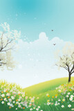 Spring background. Blooming garden and birds. Vertical background. AI generative.