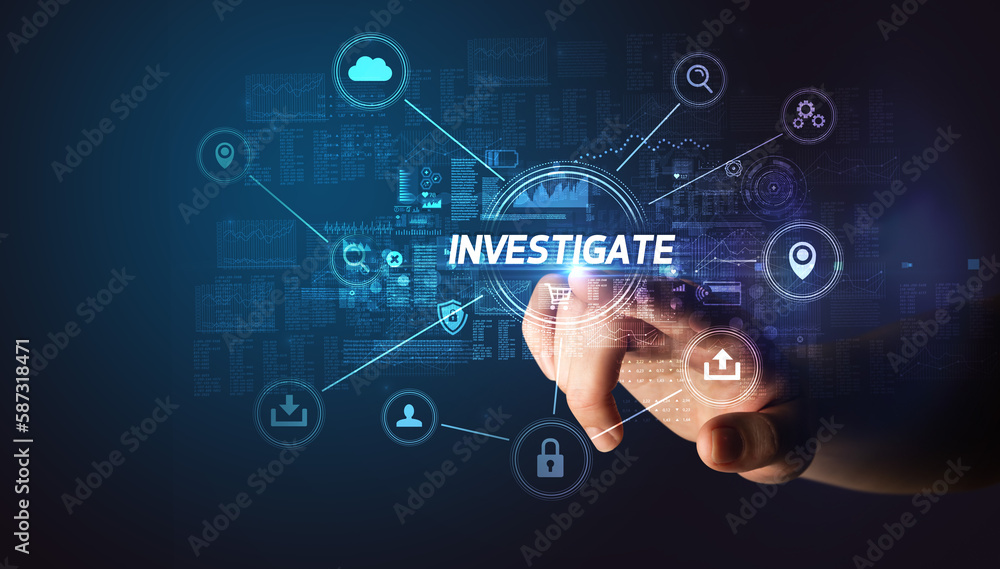 Hand touching cybersecurity button concept Hand touching cybersecurity button concept