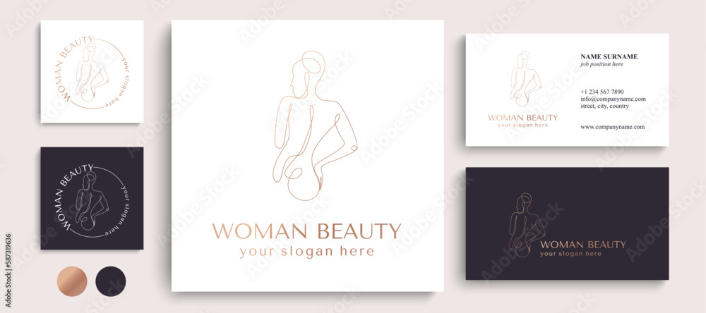 Obraz premium Woman vector lineart illustration. Elegant Feminine Beauty Logo. Woman Line Art Minimalist Logo. One Line style drawing.