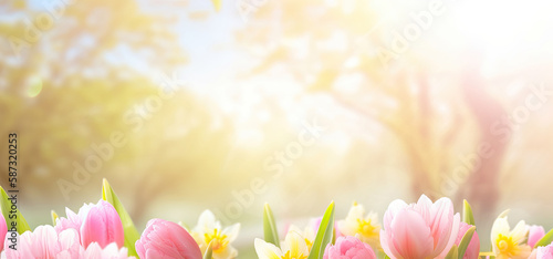 Tulips background with copyspace - Generative AI