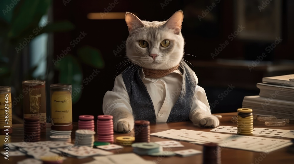 A Cat With Sunglasses Participating In a Game Night. Generative AI