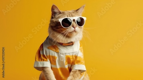 Fotografia A Cat With Sunglasses Going to a photo shoot. Generative AI