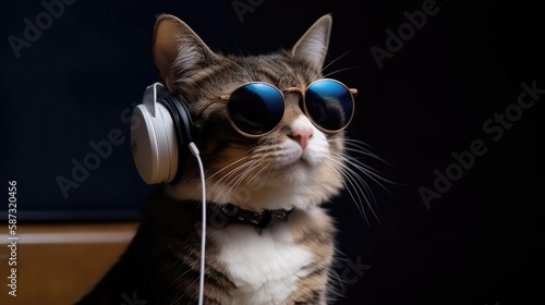 A Cat With Sunglasses Taking a Voice Lessons. Generative AI