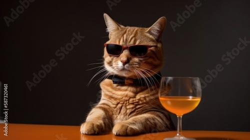 A Cat With Sunglasses Participating In a Speed Dating Event. Generative AI photo