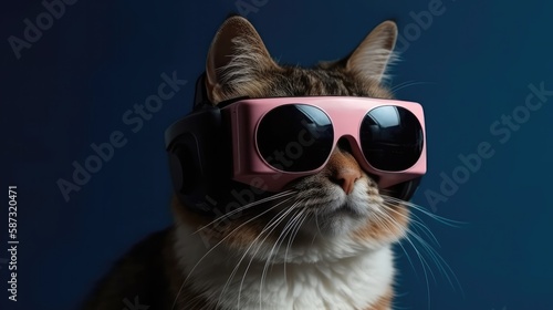 A Cat With Sunglasses Participating In a Virtual Reality Experience. Generative AI