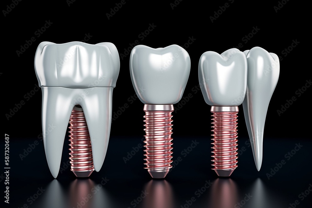 Single Dental Implant with Fitting Screw, Close-up View of Dental Surgery Single Dental Implant with Fitting Screw, Close-up View of Dental Surgery