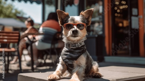A Dog With Sunglasses Outside. Generative AI © Ян Заболотний