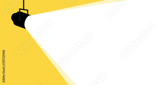 Spotlight shines on the yellow banner. Vector flat spotlight on yellow background with space for text. Vector illustration