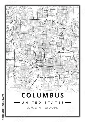 Street map art of Columbus city in USA - United States of America - America