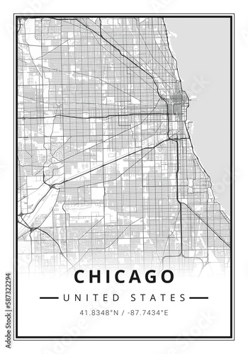 Street map art of Chicago city in USA - United States of America - America