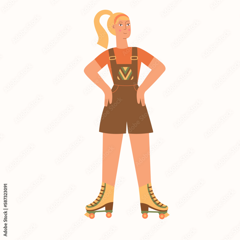 Woman in rollers and retro outfit. Female character. Old style fashion, trendy concept 60- and 70-s. Vector illustration in flat style.