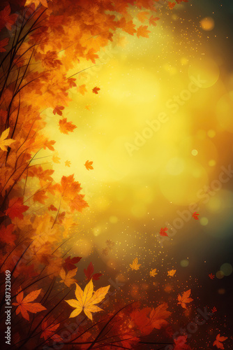 Autumn background. Autumn leaves. Vertical background. AI generative.