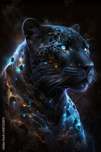 Galaxy Nebula Black Jaguar Cosmic Illustration [Generative AI]