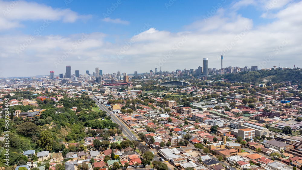 Naklejka premium aerial view of johannesburg city skyline, south africa