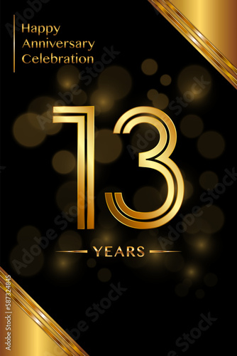 13th Anniversary template design with double line numbers. Golden anniversary template. Vector