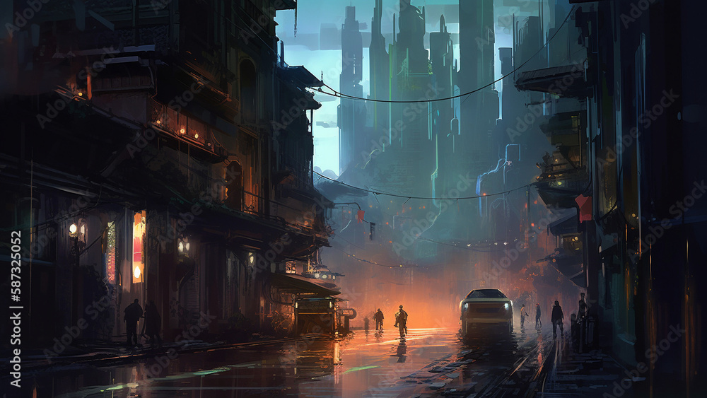 巨大都市の夜のアニメ背景 Nighttime Animated Backgrounds in Large Cities Generative AI 画像生成AI