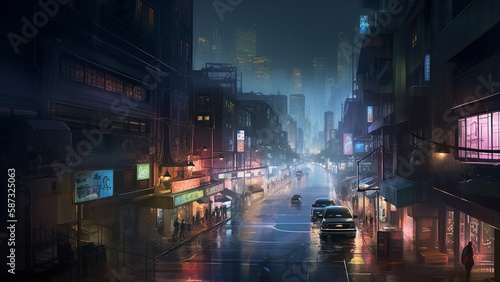                                      Nighttime Animated Backgrounds in Large Cities Generative AI             AI