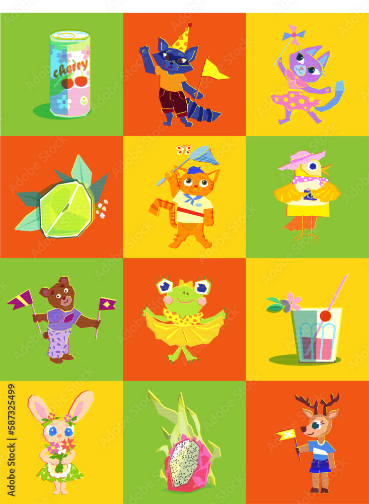 Cover with cute animals on a colored background. cute animals. modern flat style. cover, clipart, background, stickers.