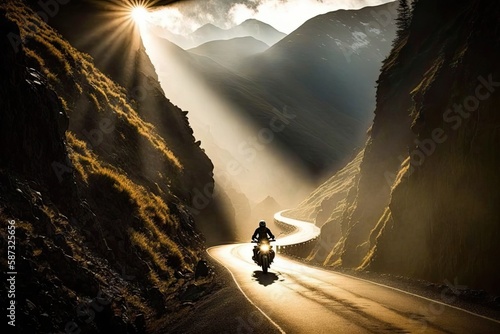 Motorcycle on a desert road. Generative Ai