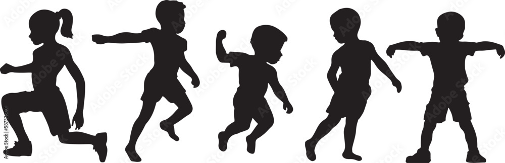 Vector silhouettes of children. Children move and lead an active lifestyle