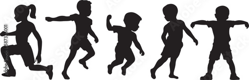 Obraz na płótnie Vector silhouettes of children. Children move and lead an active lifestyle w salonie