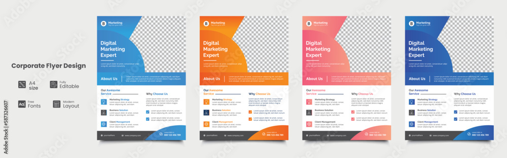 a bundle of 4 templates of a4 flyer, corporate Business flyer template vector design, digital marketing Expert flyer template, vector illustration template in A4 size. a bundle of 4 templates of a4 flyer, corporate Business flyer template vector design, digital marketing Expert flyer template, vector illustration template in A4 size.
