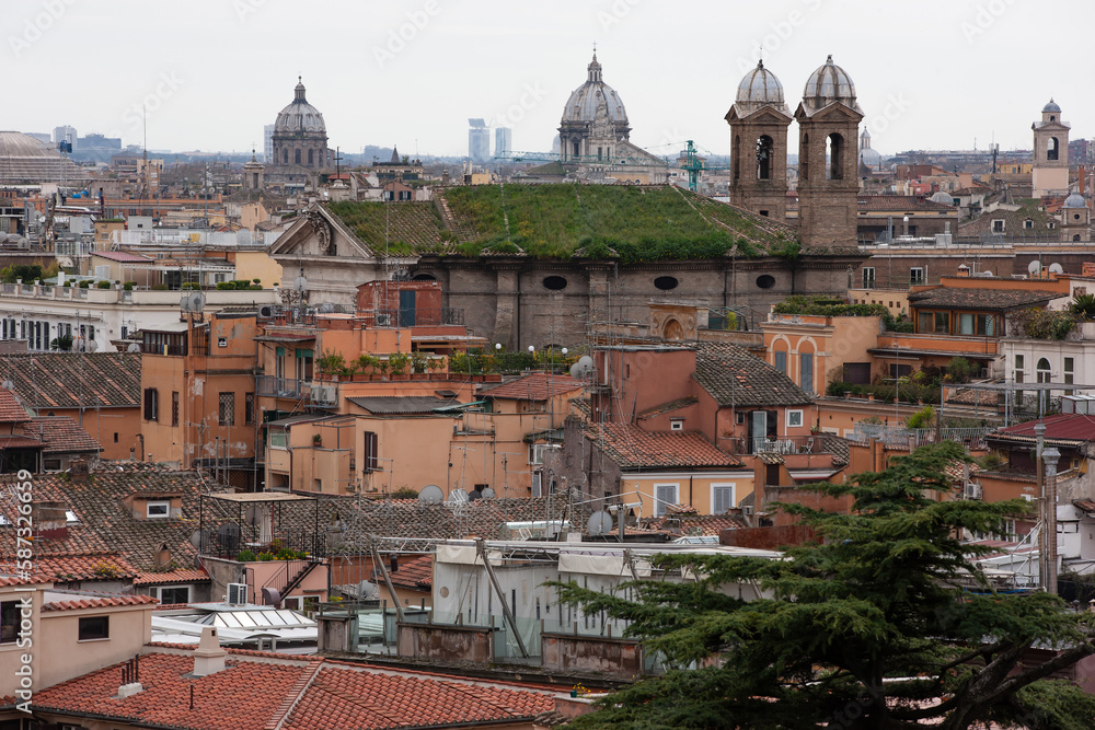 Panorama of the old city of Rome. Selective focus