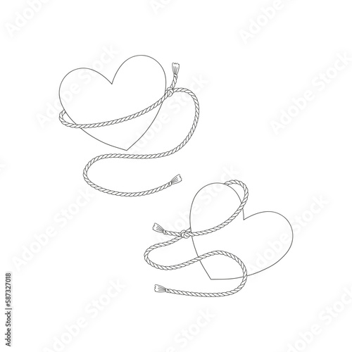 Valentines Day Wild west rodeo love heart rope lasso vector illustration set isolated on white. Howdy St Valentine Day colouring page hearts print collection.