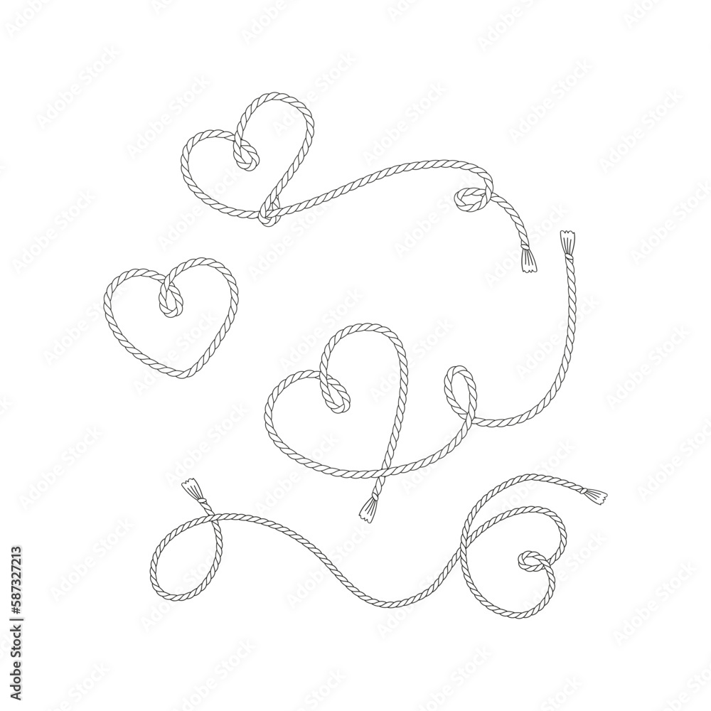 Valentines Day Wild west rodeo love heart rope lasso vector illustration set isolated on white. Howdy St Valentine Day colouring page hearts knot print collection. Valentines Day Wild west rodeo love heart rope lasso vector illustration set isolated on white. Howdy St Valentine Day colouring page hearts knot print collection.