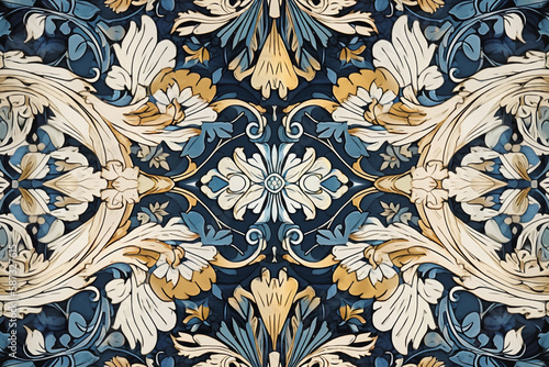 Tiling A floral pattern with a blue background Generative AI photo