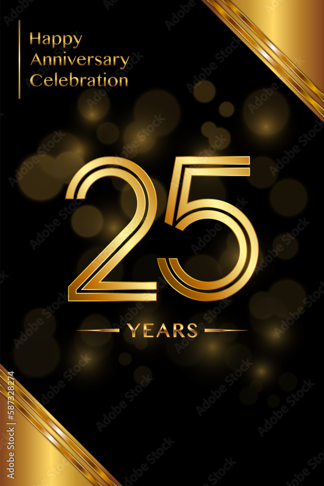 25th Anniversary template design with double line numbers Golden 25th Anniversary template design with double line numbers Golden