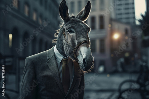 donkey businessman in a business suit, created by a neural network, Generative AI technology photo