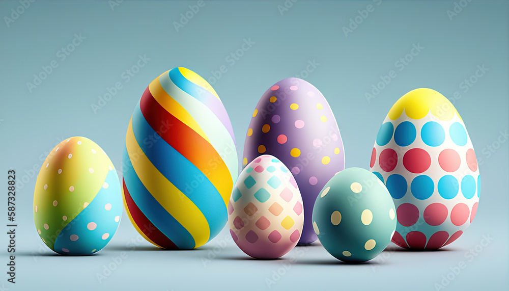 Three colorful easter eggs on a blue background Three colorful easter eggs on a blue background