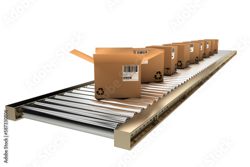 Row of cardboard boxes on conveyor belt