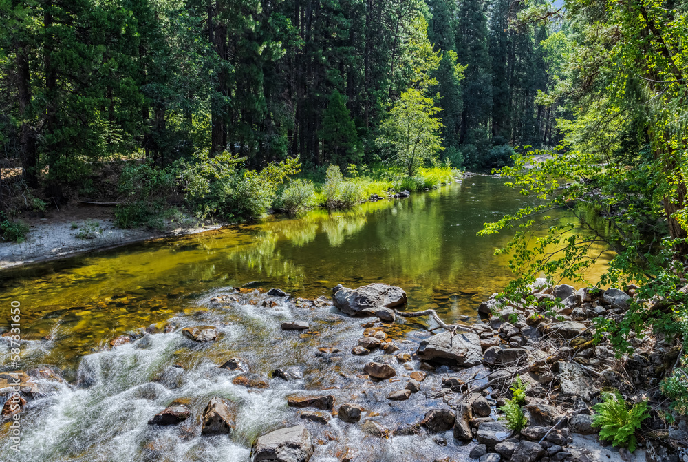 Merced River from Pohono Bridge in Yosemite National Park Merced River from Pohono Bridge in Yosemite National Park