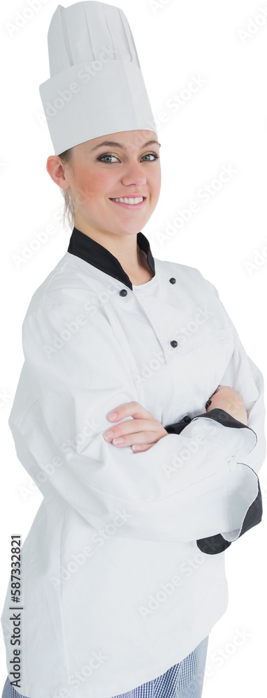 Happy female chef with arms crossed 
