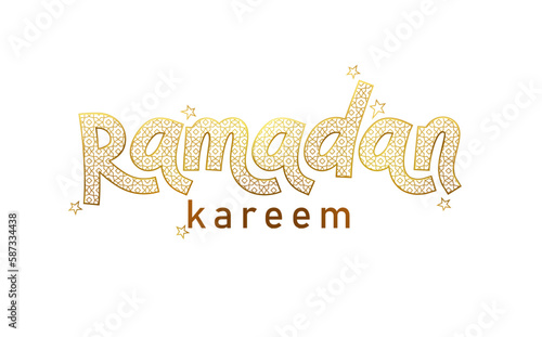 Vector Ramadan Kareem card. Vintage gold banner with lettering and stars for Ramadan wishing. Arabic decoration. Islamic background.  Illustration.