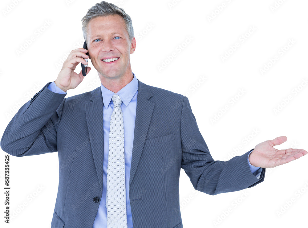 Portrait of smiling businessman using mobile phone
