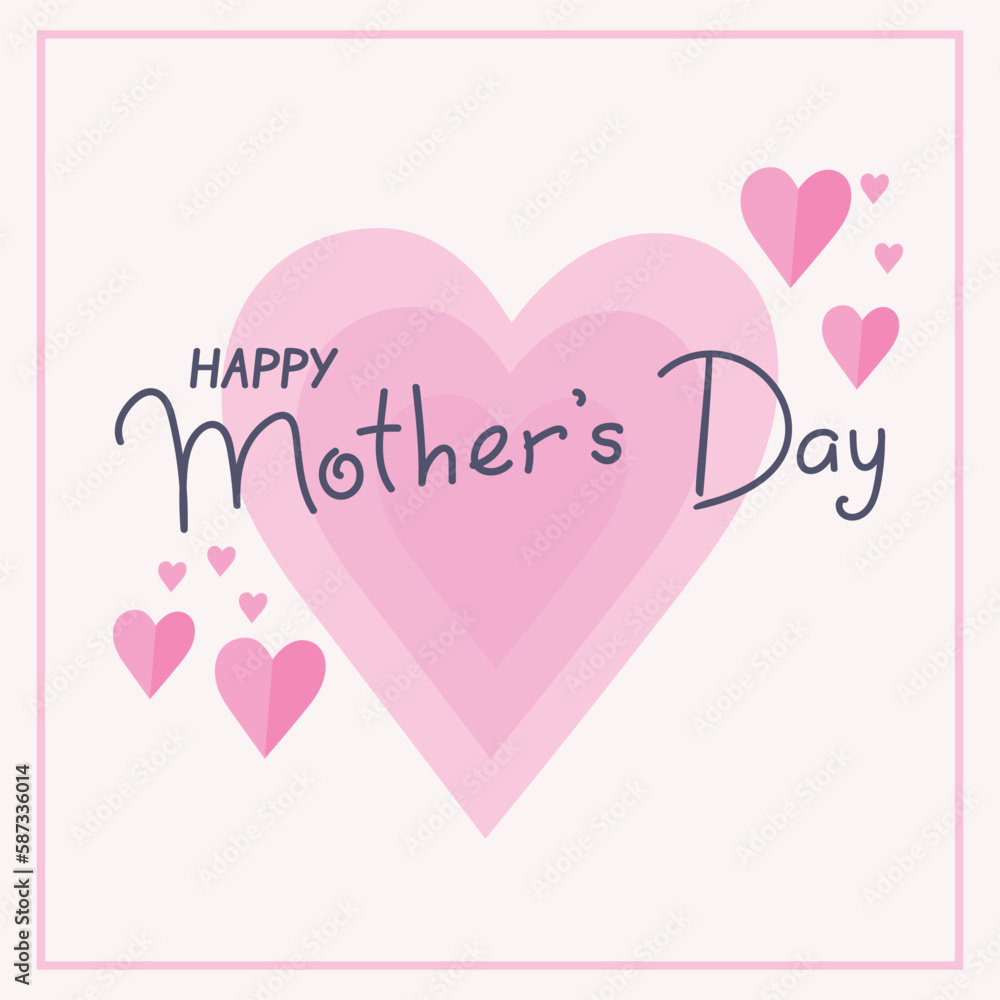 Mother’s Day greeting card with pink hearts and hand drawn text. Vector art Mother’s Day greeting card with pink hearts and hand drawn text. Vector art